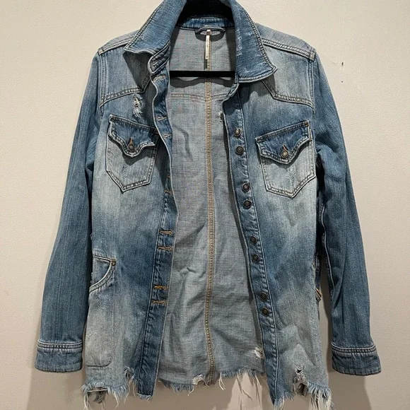 Free People Moonchild denim shirt jacket sz x small - Picture 2 of 8